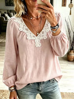 Retro Floral Lace Art Casual Stylish Long Sleeve Cotton Linen Shirt