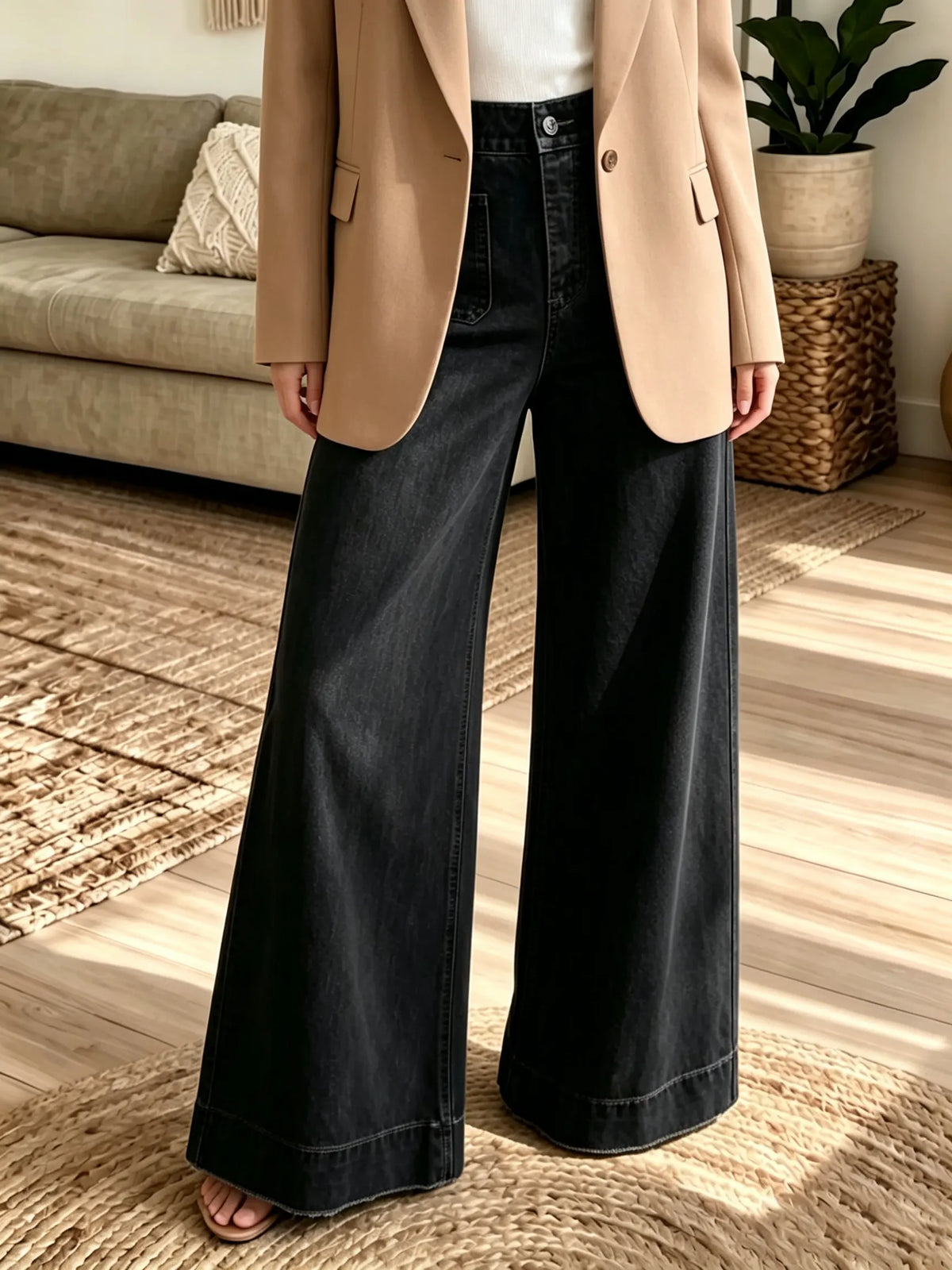 Women's Patch Pocket Retro Wide-Leg Jeans