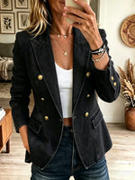 Women's Double-Breasted Tailored Denim Blazer