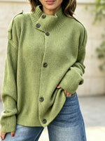 Stand Collar Button‑Down Shoulder Detail Knit Cardigan