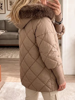 Vintage Elegant Fur Collar Quilted Coat