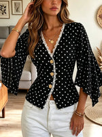 Retro Polka Dot Lace Patchwork Art Casual Stylish 3/4 Sleeve Shirt