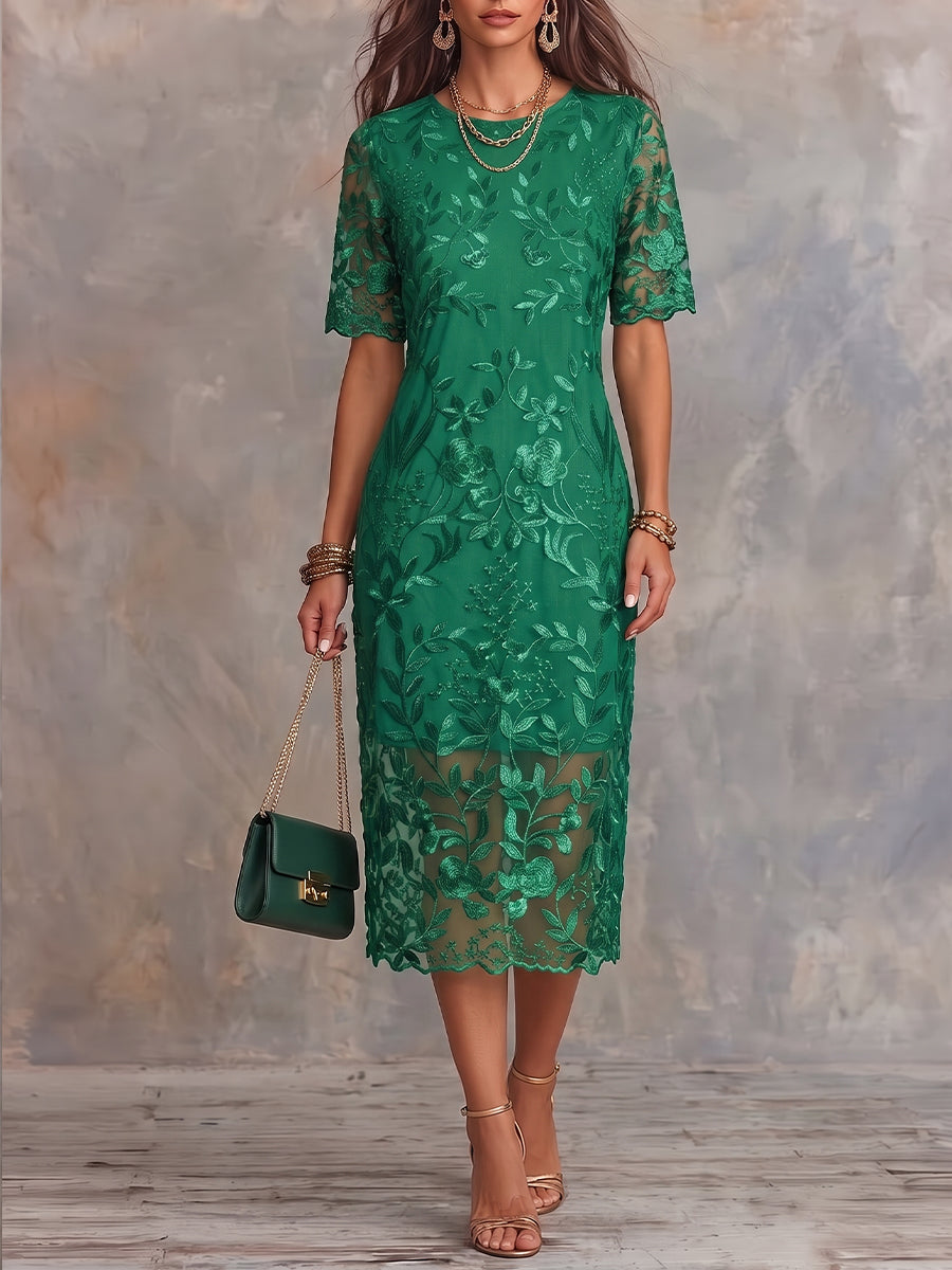 Vintage Elegant Chiffon Embroidered Dress