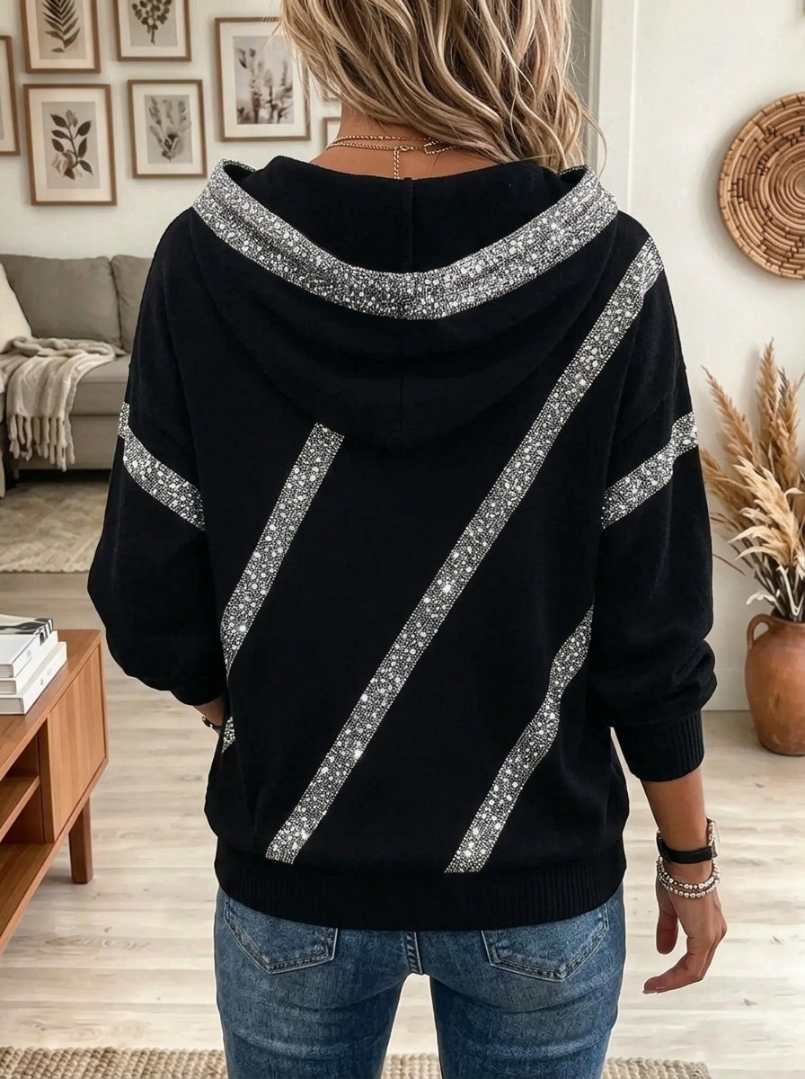 Women's Sequin Stripe Drop-Shoulder Hooded Sweatshirt