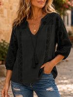 Women's Crochet Eyelet Tassel Blouse