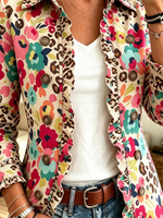 Women's Floral Leopard Ruffle Blazer Jacket