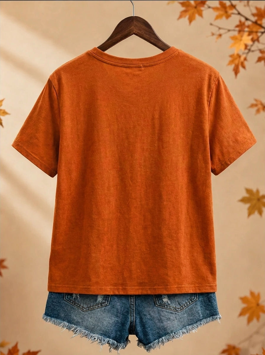 Women's Autumn Forest Embroidered Graphic V-Neck T-Shirt