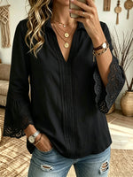 Women's Openwork Crochet 3/4 Bell Sleeve Blouse