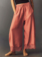 Women's Solid Color Lace Stylish Art Casaul Ice Silk Wide Leg Pants