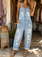 Women's Distressed Daisy Print Overalls