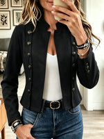 Women's Double-Breasted Suede Military Jacket