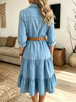 Women's Tiered Denim Shirt Midi Dress
