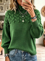 Vintage Elegant Cable Braided Details Turtleneck Long-sleeved Sweater
