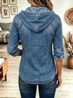 Women's Hooded Snap-Button Denim Shirt Jacket