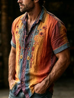 Men's Ombre Sunflower Peace Print Button-Up Shirt