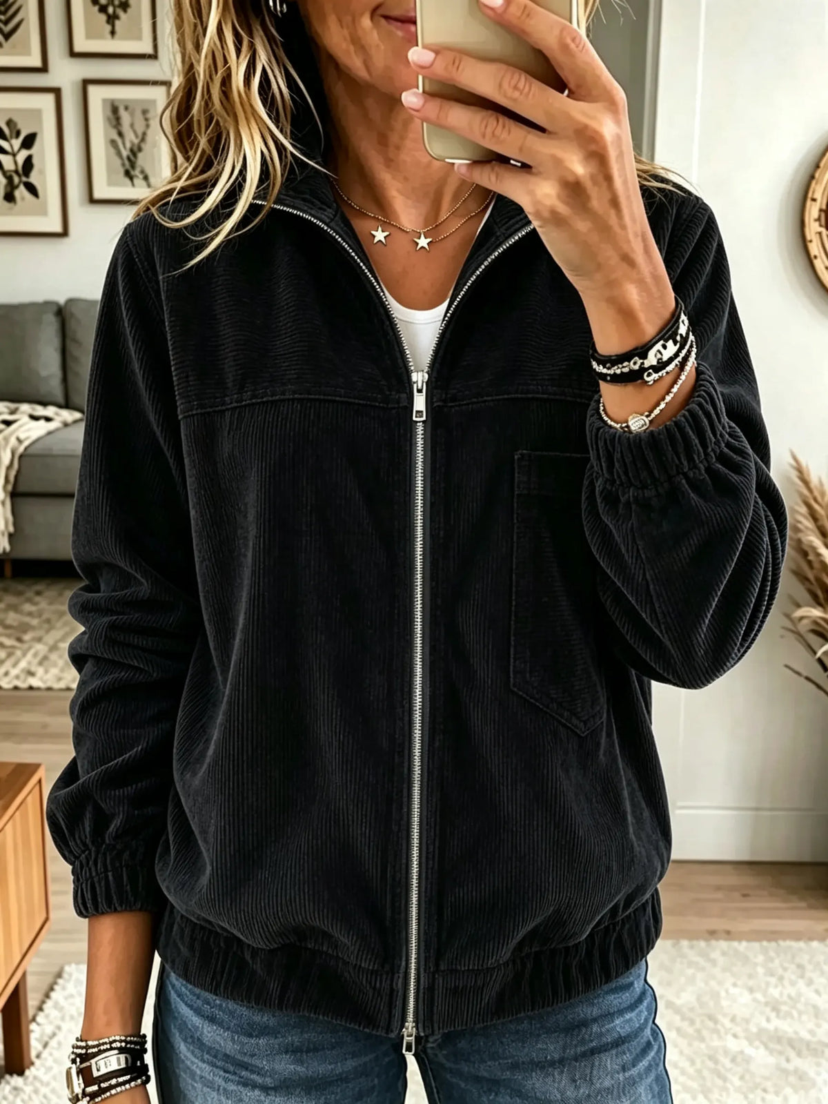 Women's Corduroy Full-Zip Bomber Jacket