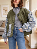 Retro Patchwork Art Casual Loose Stylish Long Sleeve Lightweight Padded Jacket