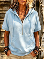 Women's Half-Zip Short Sleeve Hoodie