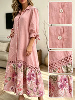 Women's Floral Print Crochet Shirt Dress