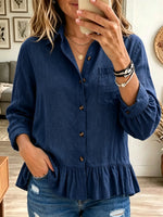 Women's Ruffled Hem Linen-Blend Button-Down Shirt