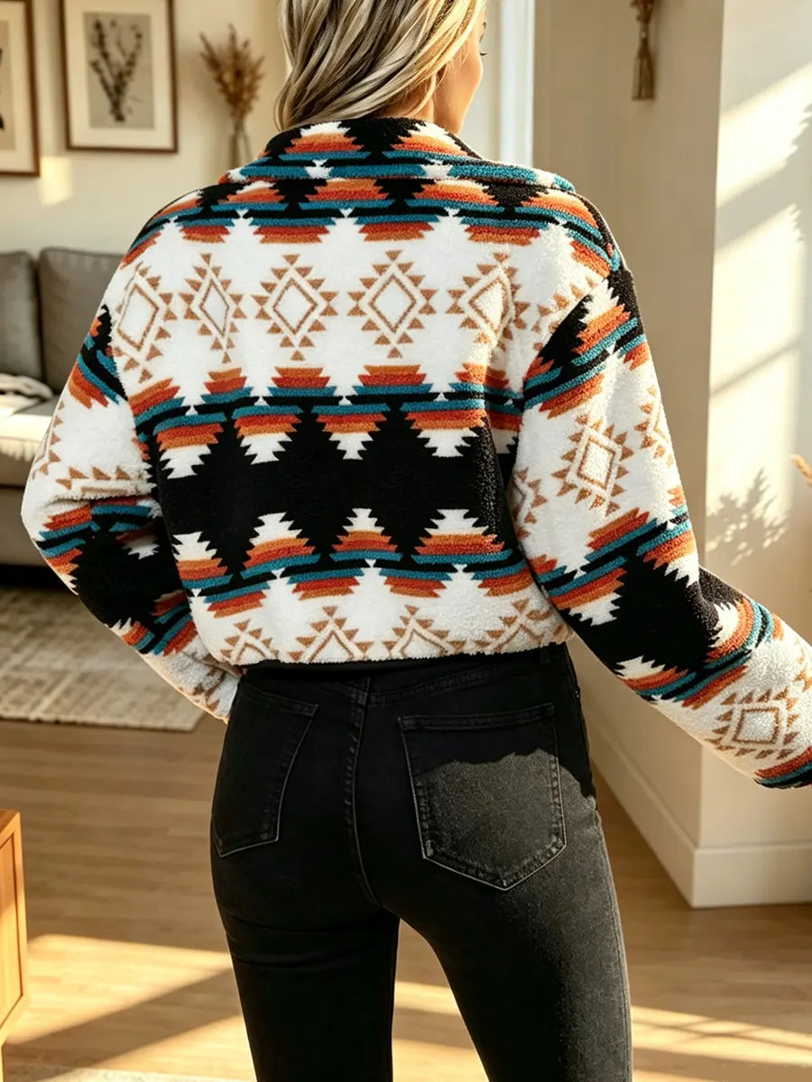 Retro Ethnic Pattern Art Casual Stylish Lapel Zip Long Sleeve Coat
