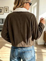 Retro Lapel Zip Corduroy Art Casual Stylish Long Sleeve Coat