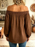 Women's Off-the-Shoulder Crinkle Cotton Babydoll Blouse