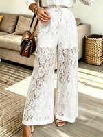 Women's High-Waisted Floral Lace Wide-Leg Pants