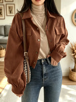 Retro Lapel Art Casual Corduroy Stylish Long Sleeve Short Coat
