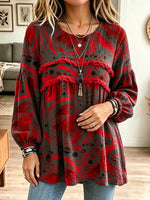 Retro Floral Pattern Art Print Casual Stylish Long Sleeve Cotton Linen Shirt