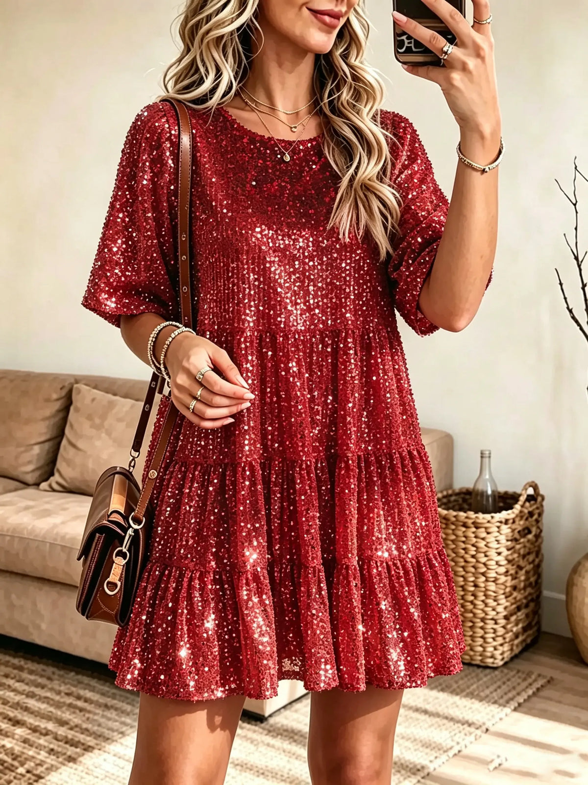 Women's Sequin Tiered A-Line Mini Dress