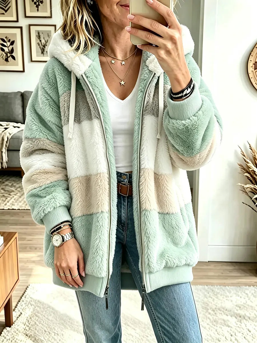 Women's Color-block Warm Hooded Coat