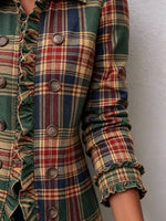 Women's Vintage Plaid Ruffle Lapel Casual Blazer Jacket