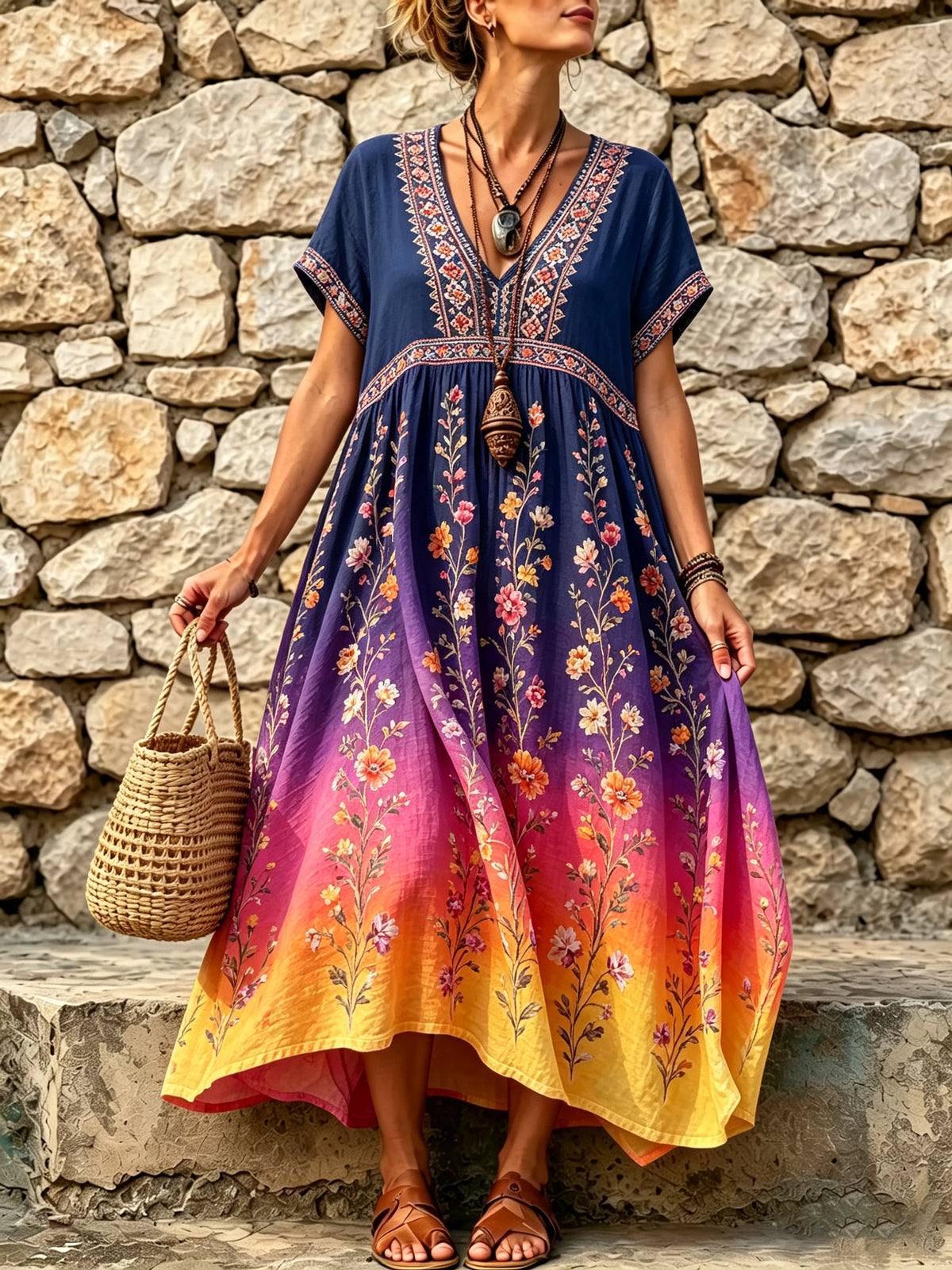 Women's Ombre Floral Vine Print Maxi Dress
