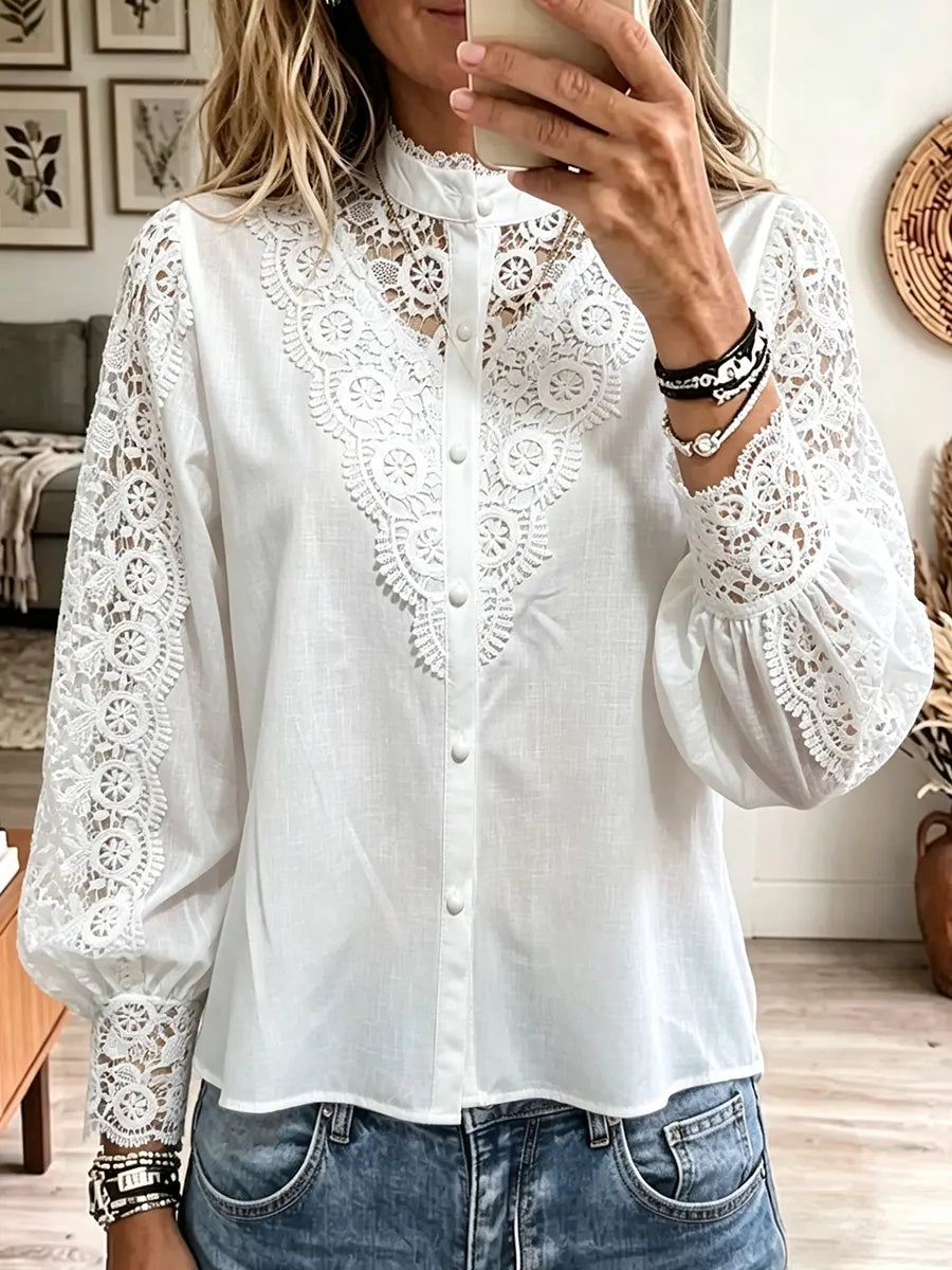 Vintage Elegant Patchwork Openwork Lace Shirt