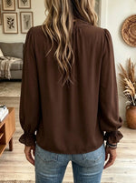 Women's Draped Cowl Neck Ruffle Cuff Blouse
