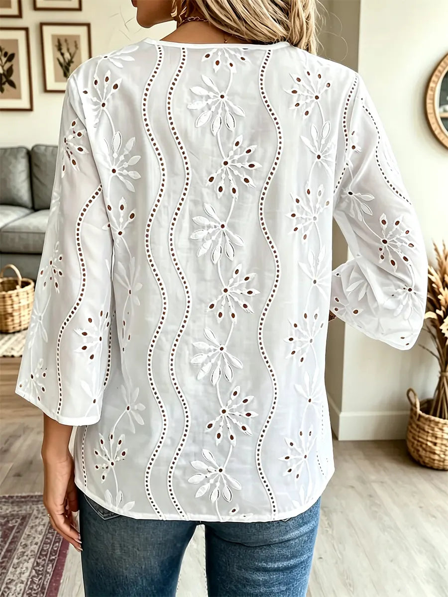 Retro Hollow Floral Lace Art Casual Stylish Long Sleeve Shirt