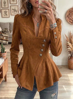 Women's Western Faux Suede Asymmetric Button Peplum Jacket