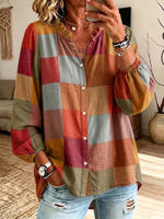 Classic Geometric Plaid Pattern Art Print Casual Long Sleeve Cotton Linen Shirt