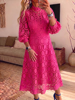 Vintage Elegant Hollowed-out Lace Puff Sleeves Dress