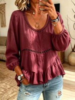 Women's Cutout Eyelet Peplum Blouse