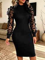 Women's Vintage Elegant Knitted Patchwork Mesh 3d Flowers Dress