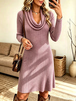 Women's Cowl Neck Ribbed Knit Sweater Dress