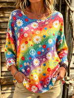 Women's Rainbow Daisy Peace Print Blouse