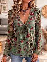 Vintage Elegant Flowers Leopard Print Sheer Mesh Shirt