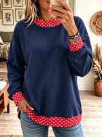 Women's Polka Dot Contrast Trim Crewneck Sweatshirt