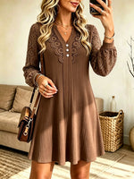Women's Lace Sleeve Ribbed A-Line Mini Dress