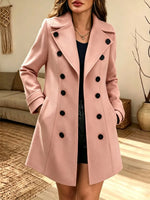 Retro Art Casual Double‑breasted Lapel Wool-blend Stylish Long Sleeve Coat