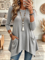 Women's Three-quarter Sleeve Asymmetrical Hem Pocket Top