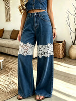 Women’s Lace Patch High-waist Wide-leg Jeans